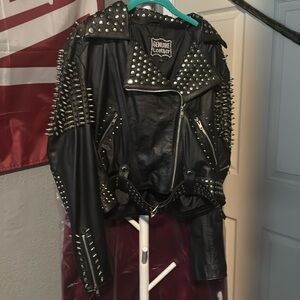 Genuine leather black studded jacket